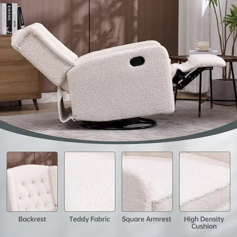 HOMEFUN Upholstered 360 Degree Swivel Rocking Recliner Chair for Bedroom,Living Room