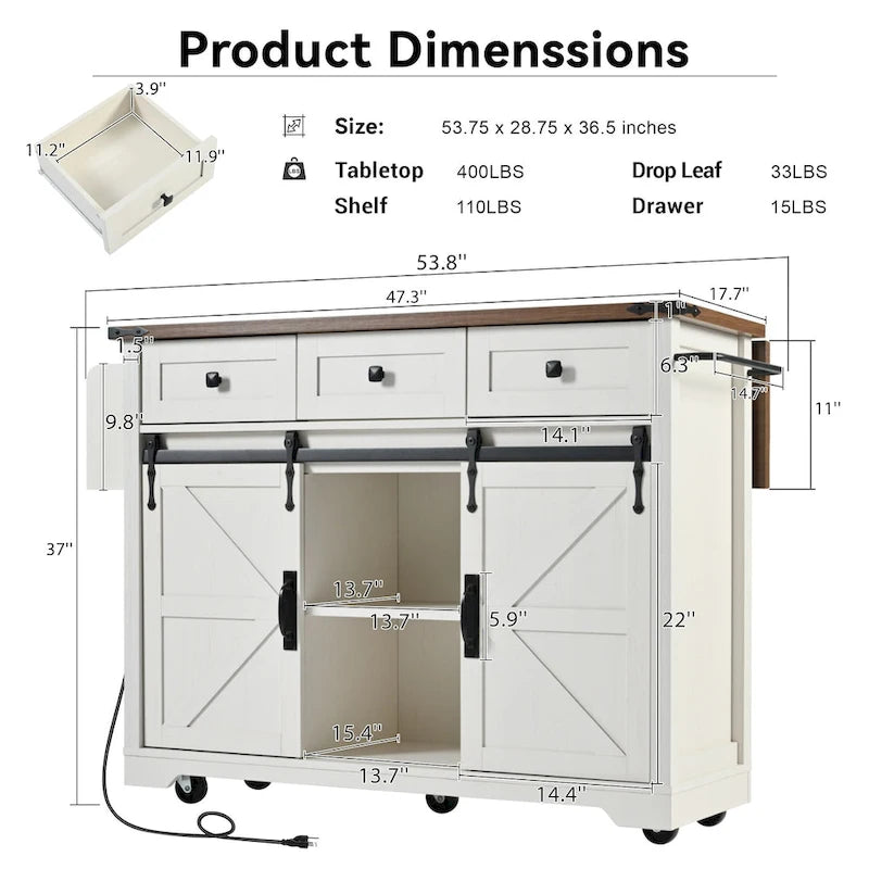 Farmhouse Kitchen Island with Power Outlet