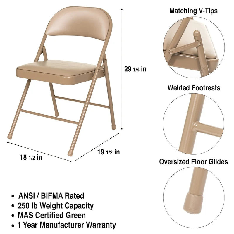 Hampden Furnishings Bernadine Basics Collection Vinyl Folding Chair, Pack of 4