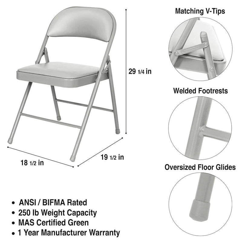 Hampden Furnishings Bernadine Basics Collection Vinyl Folding Chair, Pack of 4