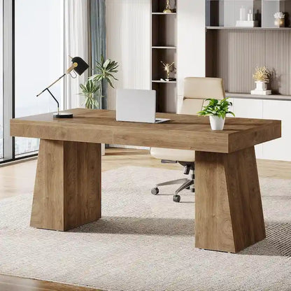 Brown Wood Mid-Century Executive Desk for Home Office