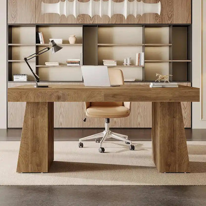Brown Wood Mid-Century Executive Desk for Home Office