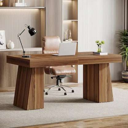 Brown Wood Mid-Century Executive Desk for Home Office