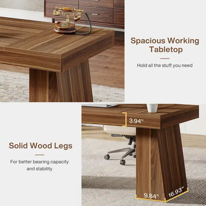Brown Wood Mid-Century Executive Desk for Home Office