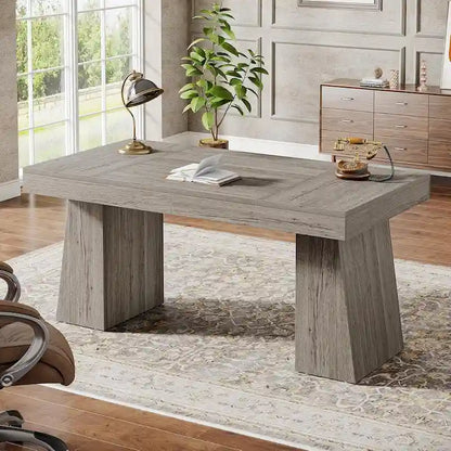 Brown Wood Mid-Century Executive Desk for Home Office