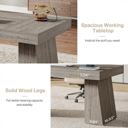 Brown Wood Mid-Century Executive Desk for Home Office