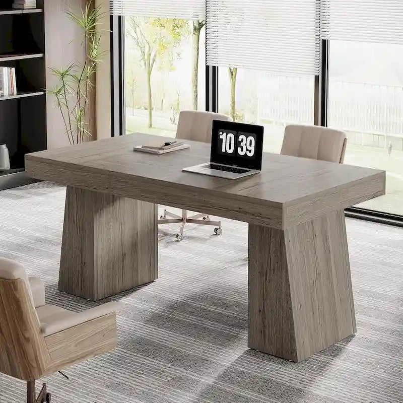 Brown Wood Mid-Century Executive Desk for Home Office