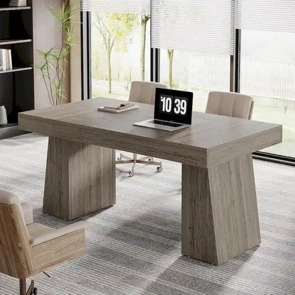 Brown Wood Mid-Century Executive Desk for Home Office
