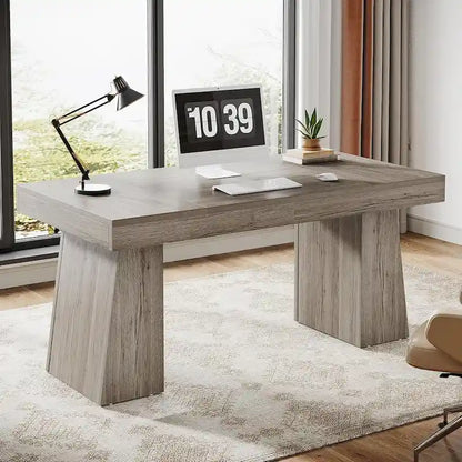 Brown Wood Mid-Century Executive Desk for Home Office