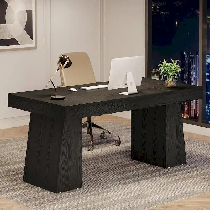 Brown Wood Mid-Century Executive Desk for Home Office