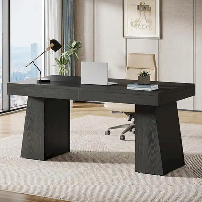 Brown Wood Mid-Century Executive Desk for Home Office