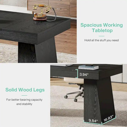 Brown Wood Mid-Century Executive Desk for Home Office