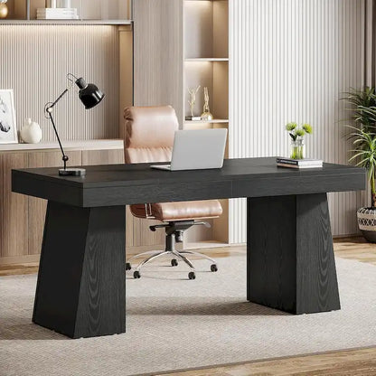 Brown Wood Mid-Century Executive Desk for Home Office