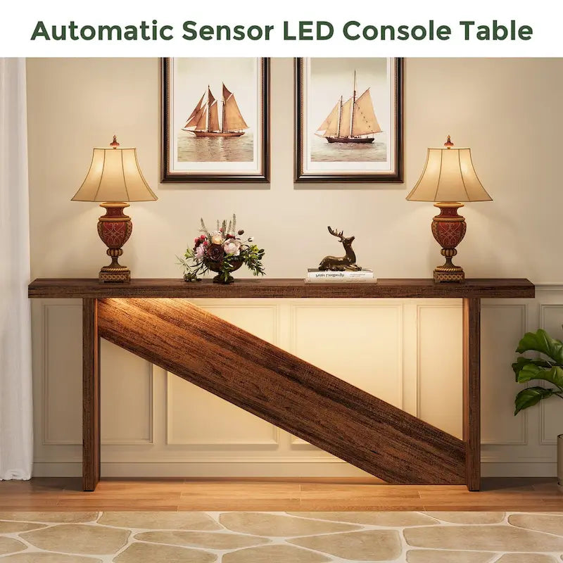 70.86in Wide Console Table, Entry Table with Motion-sensing LED Light, narrow Sofa Table