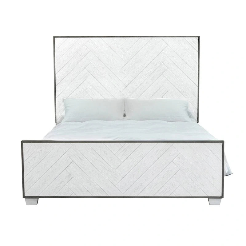 Modern Farmhouse White Metal Bed Frame, Vintage-Inspired Design