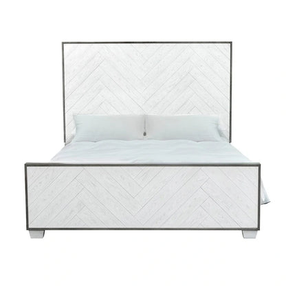 Modern Farmhouse White Metal Bed Frame, Vintage-Inspired Design