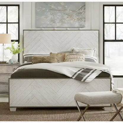 Modern Farmhouse White Metal Bed Frame, Vintage-Inspired Design