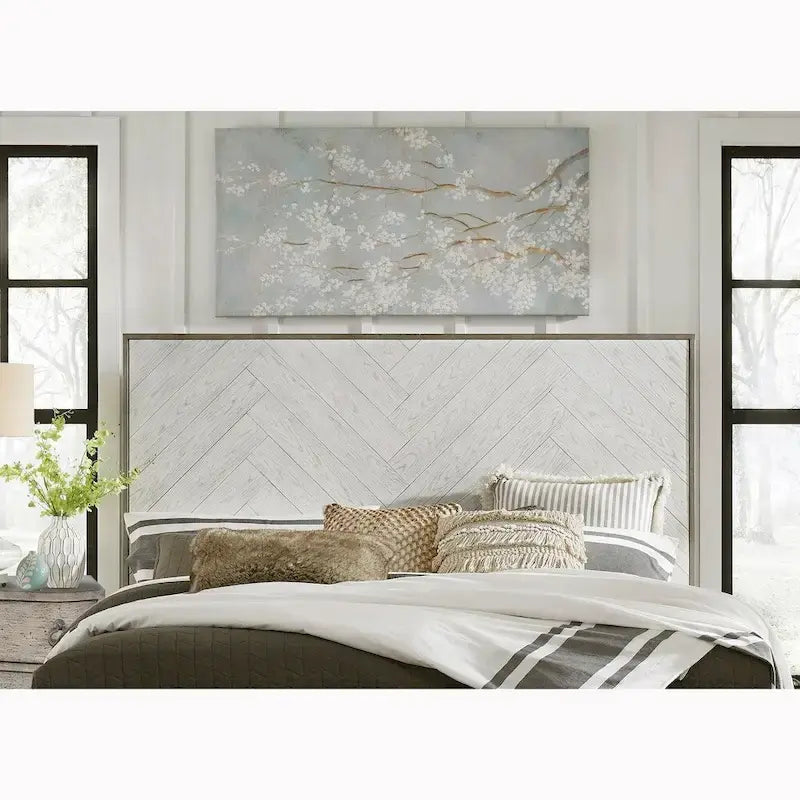 Modern Farmhouse White Metal Bed Frame, Vintage-Inspired Design