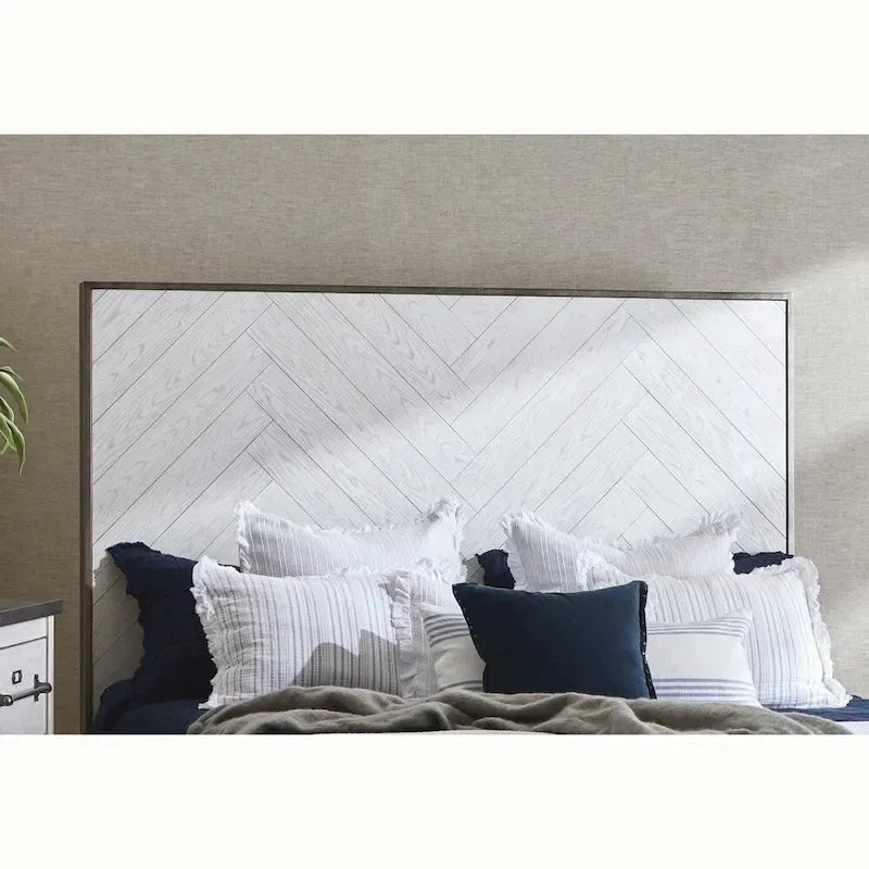 Modern Farmhouse White Metal Bed Frame, Vintage-Inspired Design