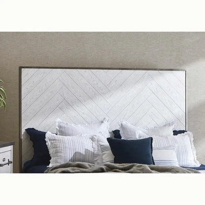 Modern Farmhouse White Metal Bed Frame, Vintage-Inspired Design
