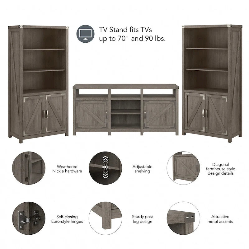 Cottage Grove TV Stand for 70 Inch TV with Bookcases by Bush Furniture