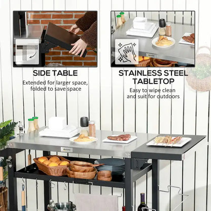Outdoor Grill Cart with Foldable Side Table